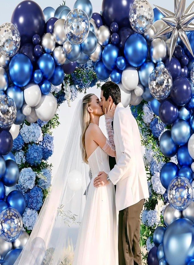 LANGASQUE Blue White Silver Balloon Garland Arch Kit, 140Pcs Navy Light Metallic Blue Silver White Confetti Balloons With Stars for Birthday Wedding Birdal Shower Graduation Fathers Day Party Decorations - Image 3